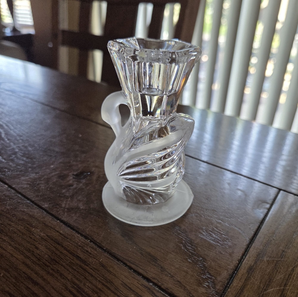 Party Lite 24% Lead Crystal Swan Taper Candle Holder